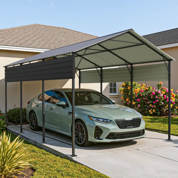 10x15_metal_carport_with_vertical_roof_black_scene Patiowell 10'x15' Metal Carport with Vertical Roof, Black