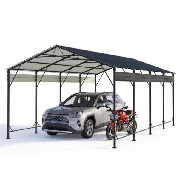 12x20_metal_carport_with_vertical_roof_black_main2 Patiowell 12'x20' Metal Carport with Vertical Roof, Black