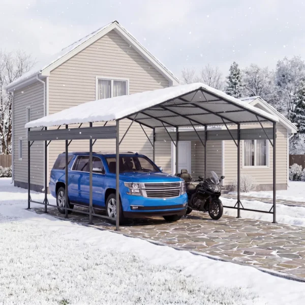 12x20_metal_carport_with_vertical_roof_black_scene2 Patiowell 12'x20' Metal Carport with Vertical Roof, Black