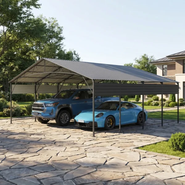20x20_metal_carport_black_scene Patiowell 20x20 ft Outdoor Metal Carport, Black