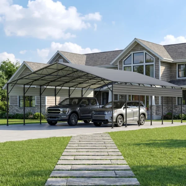 20x30_outdoor_metal_carport_black_scene Patiowell 20x30 ft Outdoor Metal Carport, Black