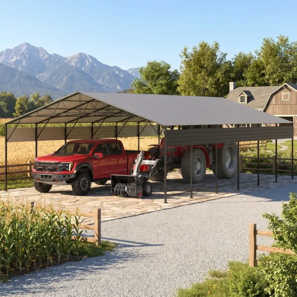 20x30_outdoor_metal_carport_black_scene4 Patiowell 20x30 ft Outdoor Metal Carport, Black